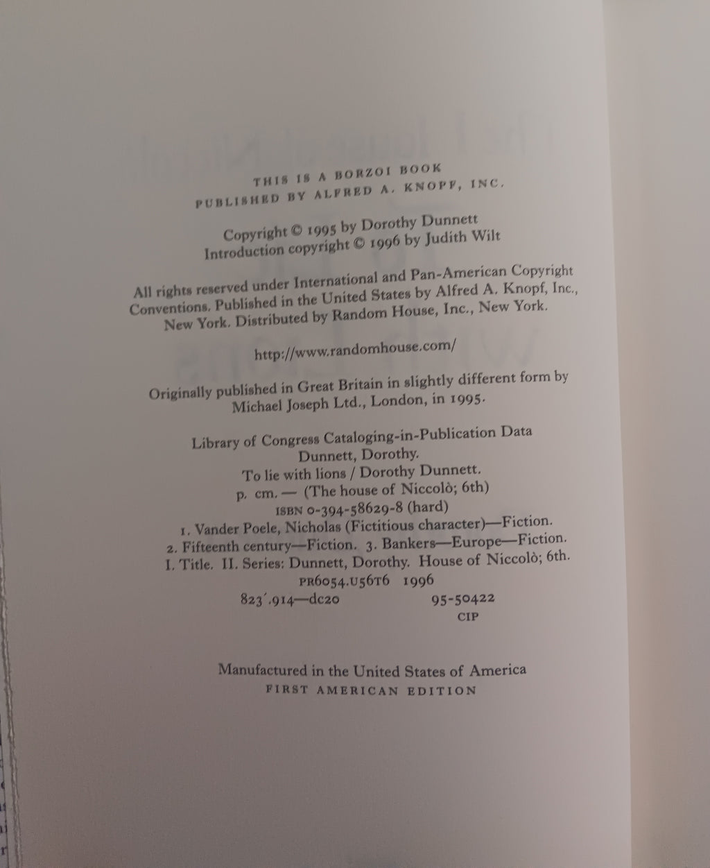 To Lie with Lions Dorothy Dunnett 1996 First American Edition HC DJ Niccolo #6