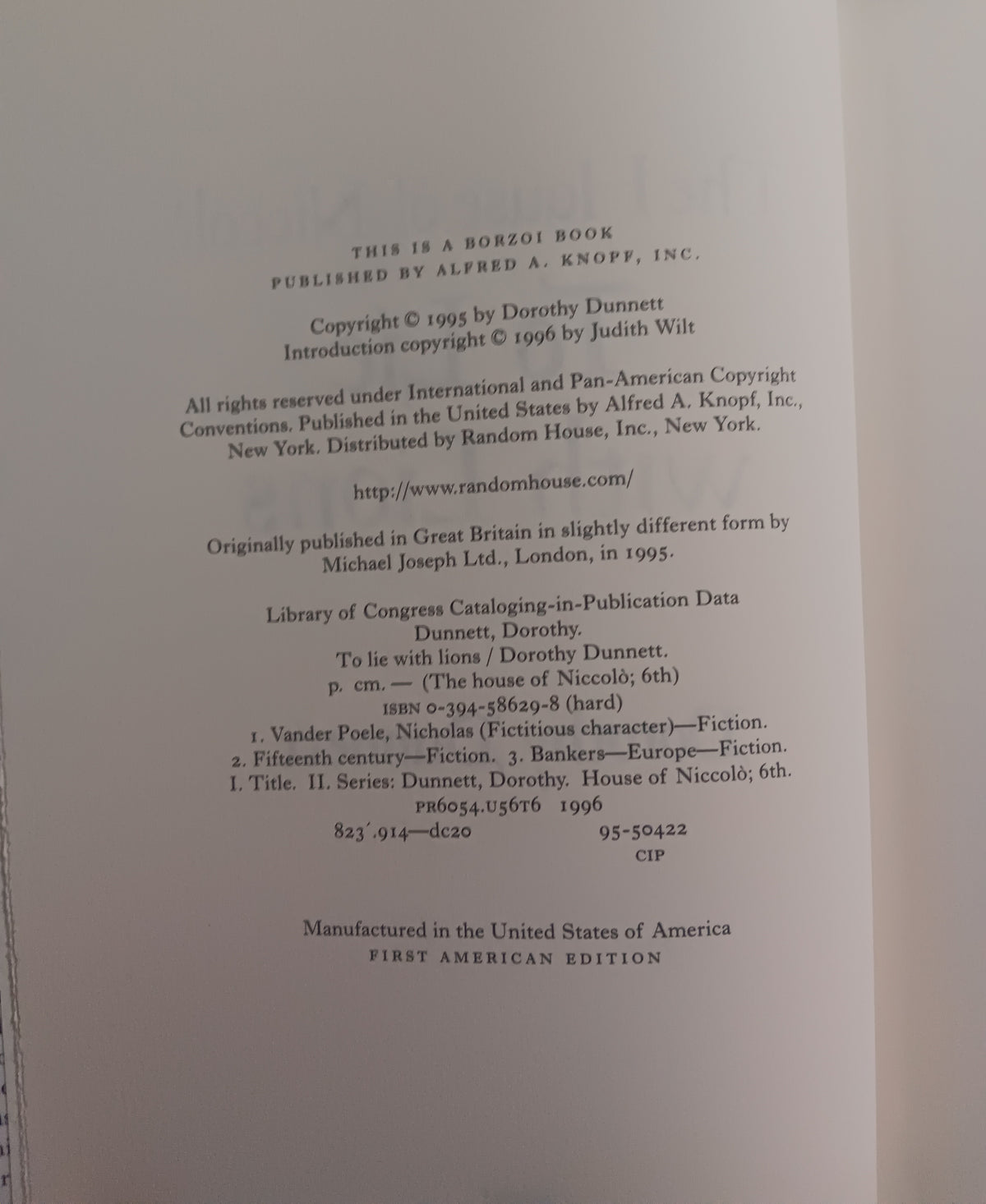 To Lie with Lions Dorothy Dunnett 1996 First American Edition HC DJ Niccolo #6