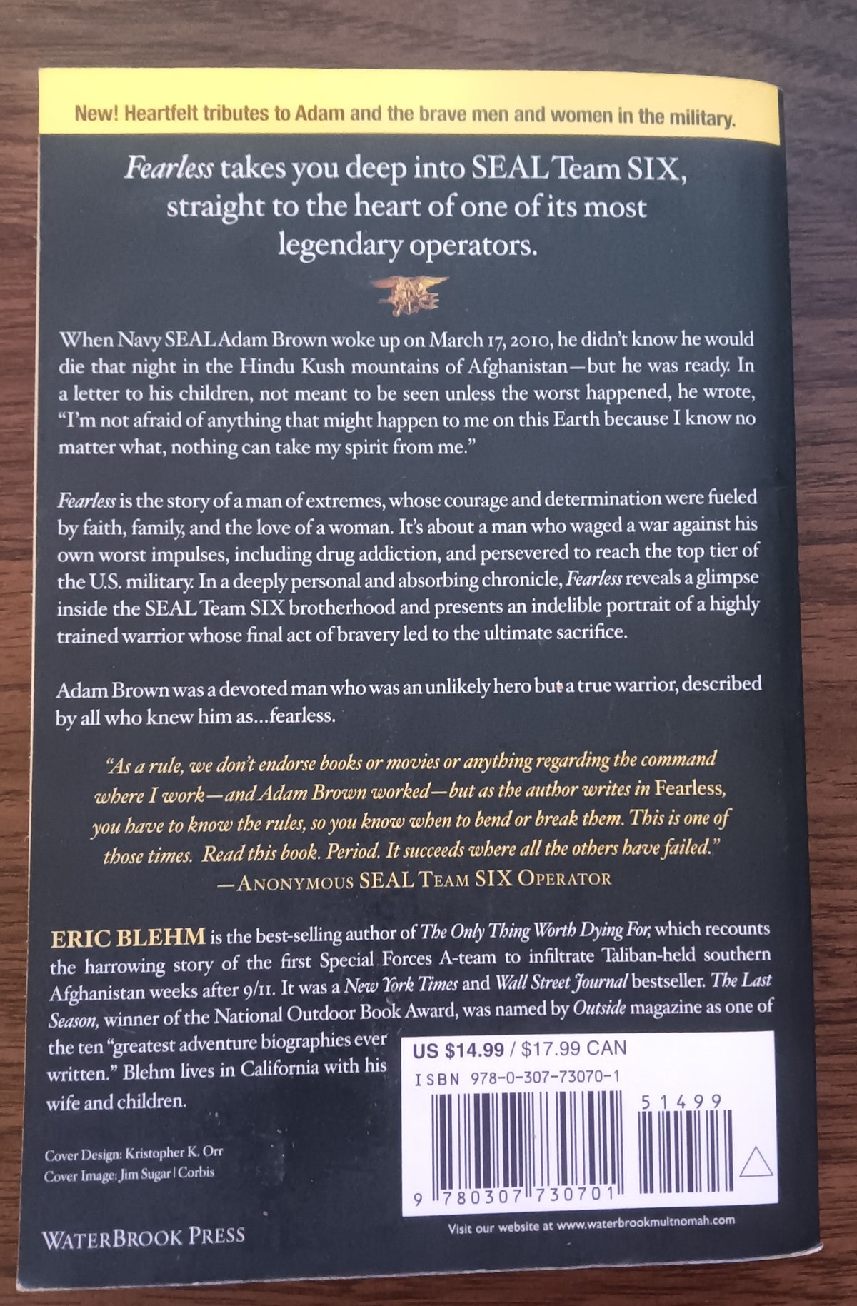 Fearless Eric Blehm 2013 Paperback 1st Printing Navy SEAL Team Six Adam Brown