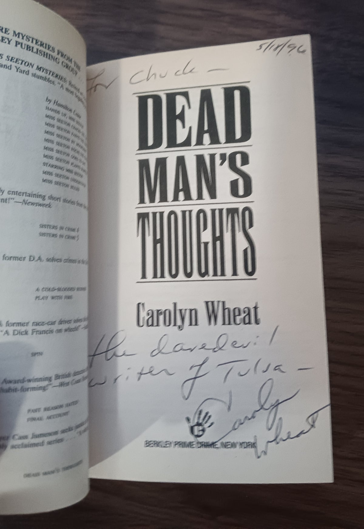 Dead Man's Thoughts Carolyn Wheat Signed Paperback 1995