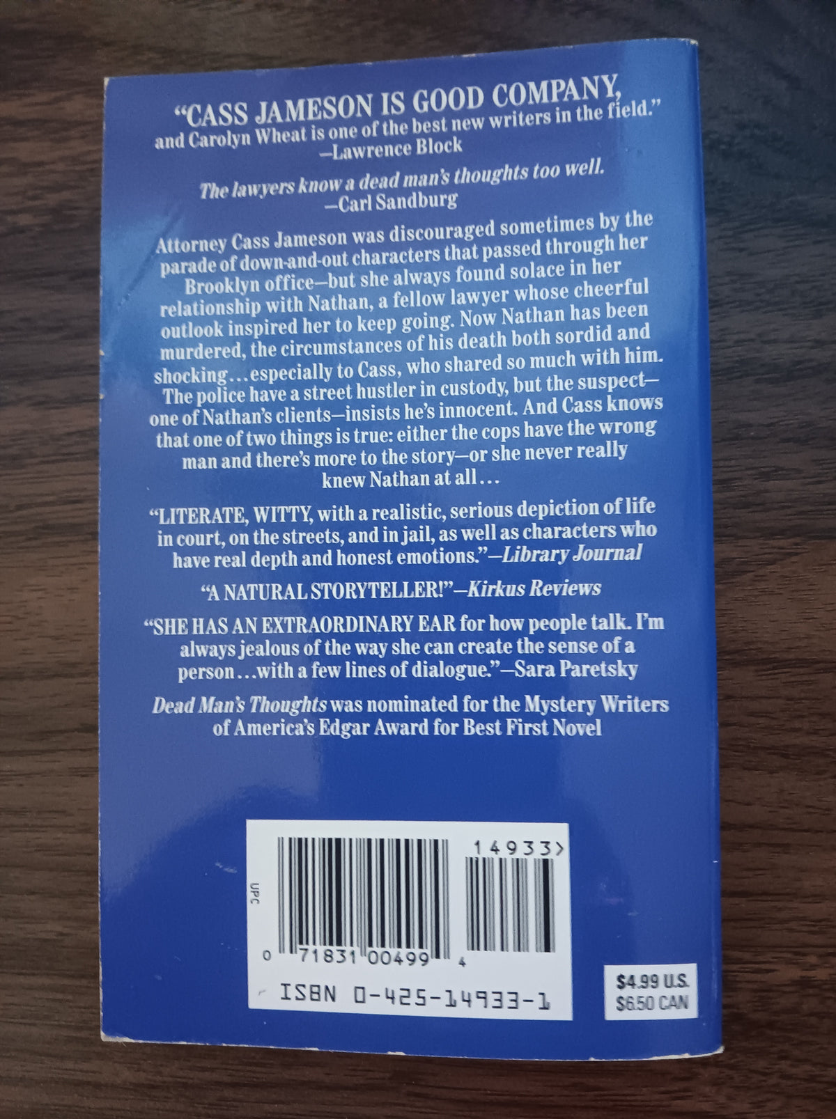 Dead Man's Thoughts Carolyn Wheat Signed Paperback 1995