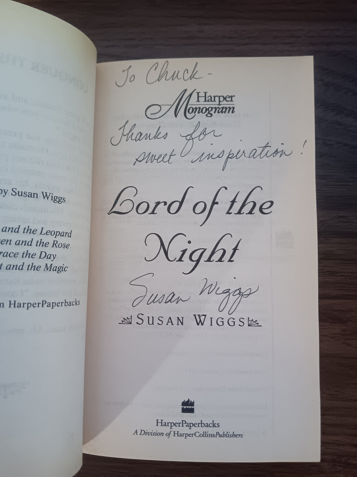 Lord of the Night Susan Wiggs SIGNED Inscribed 1993 First Edition Paperback