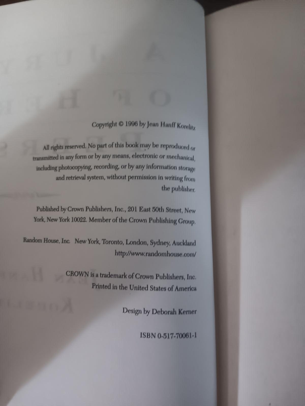 A Jury of Her Peers — Jean Hanff Korelitz | Hardcover with Dust Jacket (1996)