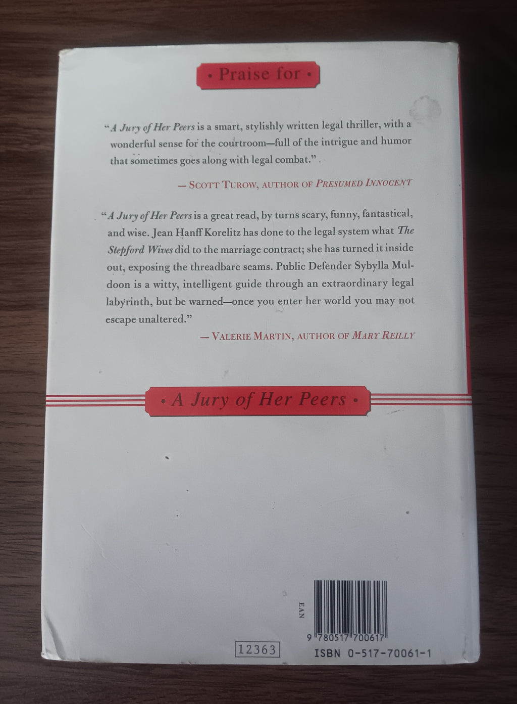 A Jury of Her Peers — Jean Hanff Korelitz | Hardcover with Dust Jacket (1996)