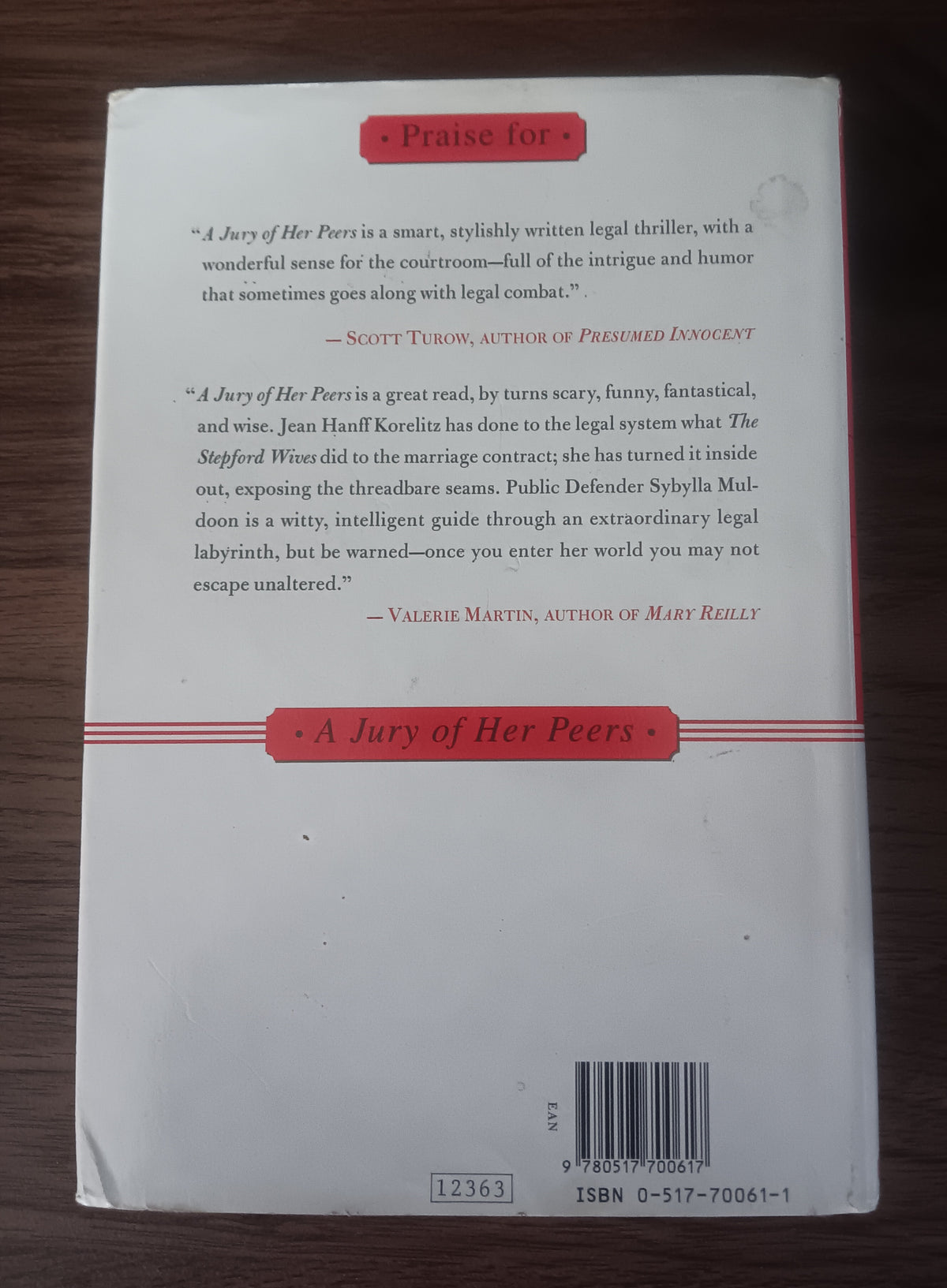 A Jury of Her Peers — Jean Hanff Korelitz | Hardcover with Dust Jacket (1996)