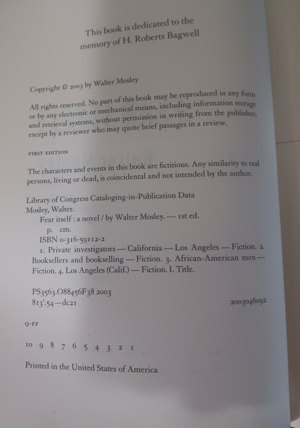 Fear Itself by Walter Mosley — Hardcover, First Edition, First Printing