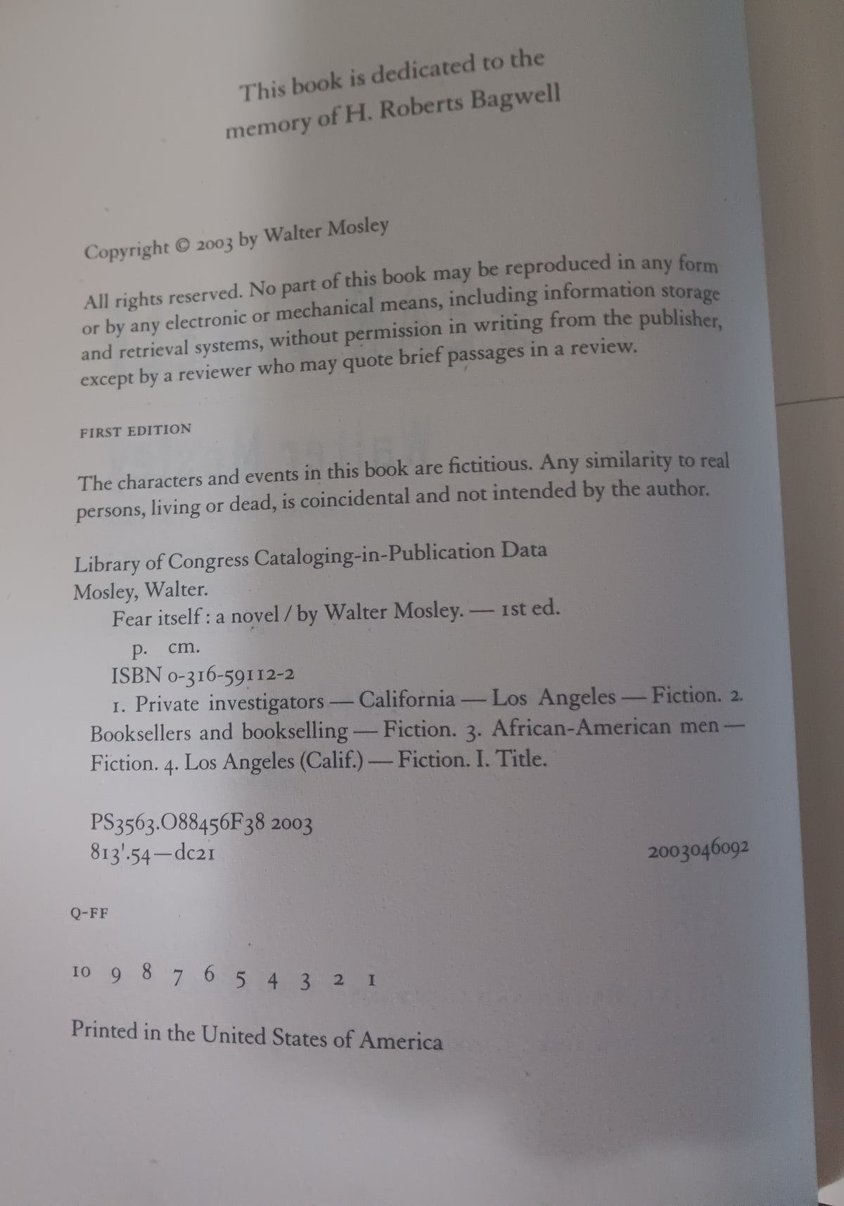 Fear Itself by Walter Mosley — Hardcover, First Edition, First Printing
