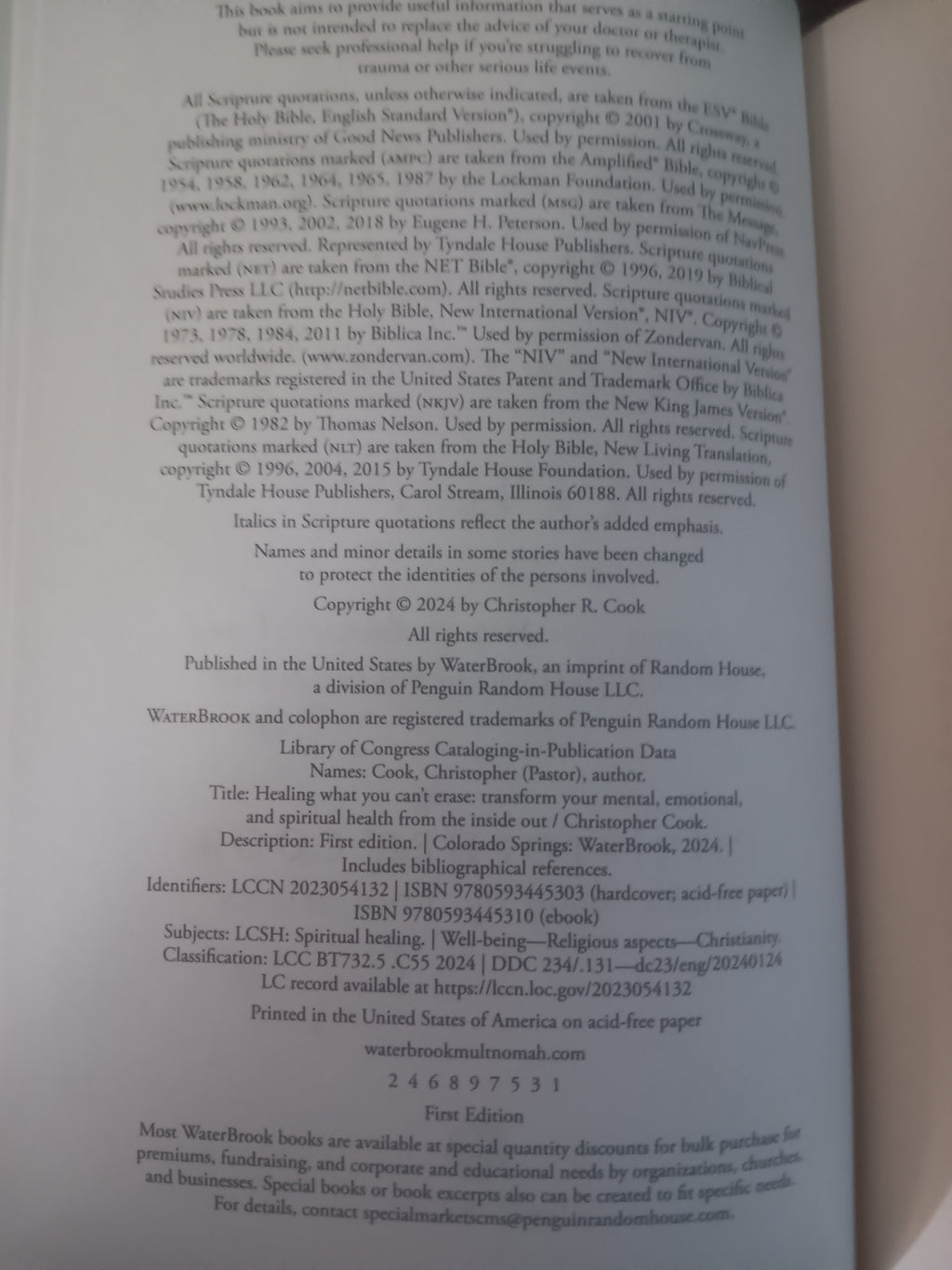Healing What You Can’t Erase by Christopher Cook — First Edition, First Printing Hardcover